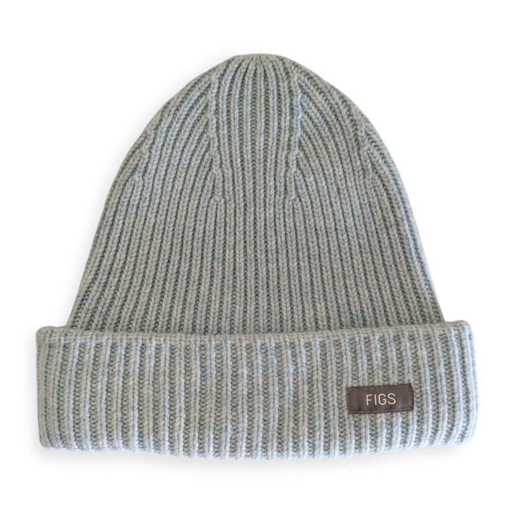 Figs Light Blue Oversized Beanie Hat 100% Merino Wool Ribbed Knit Nurse